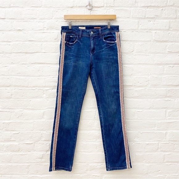 AnthropologiePilcro Slim Straight Boyfriend Jeans Embroidered Stripe Blue 28